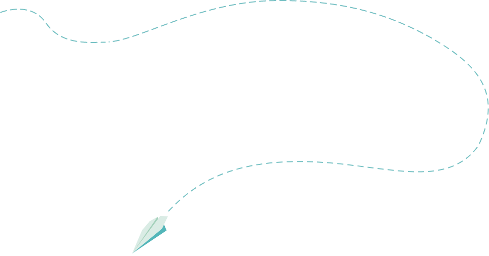 A wavy blue dotted line with a paper airplane at the end