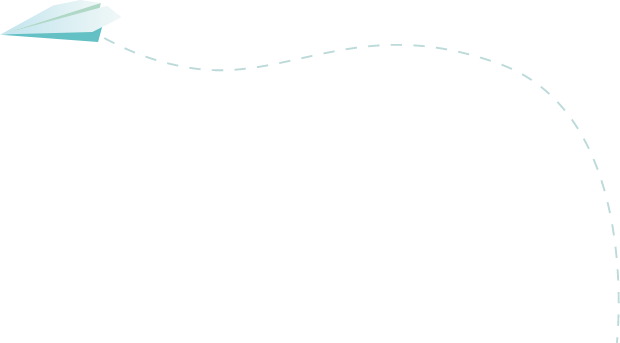 Paper airplane followed by a dotted line