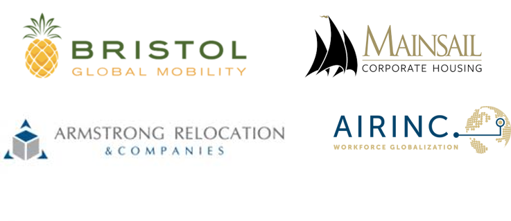 Bristol Global Mobility, Mainsail Corporate Housing, Armstrong Relocation & Companies, and AIRINC logos